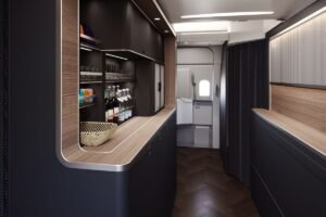 British Airways Club World bar and social area on the redesigned Airbus A380