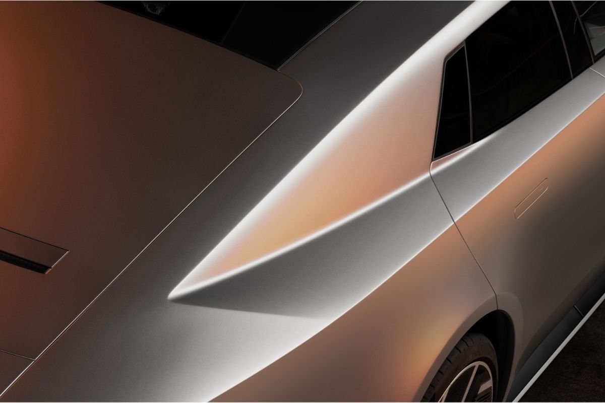 Close-up exterior detail of the Jaguar Type 01 showing its sculpted bodywork and finish