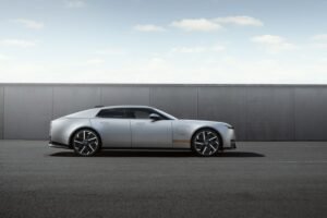 Side profile of the Jaguar Type 01 showing its long bonnet and grand touring proportions